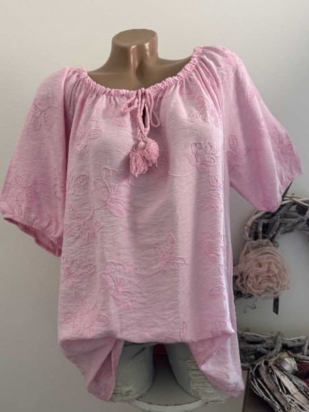 Carmen Tunika Bluse rosa Viskose Made in Italy luftig leicht 40-46
