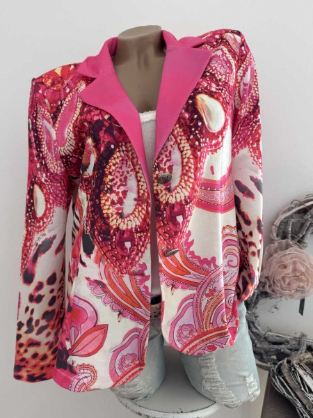 MISSY XL 42 Blazer Neu Jackett pink gemustert Glitzersteinchen