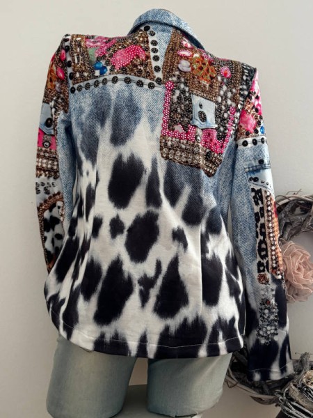 Blazer L 40 MISSY Jackett Jeans/ Leo/Perlenapplikationen Print Glitzernieten Neu