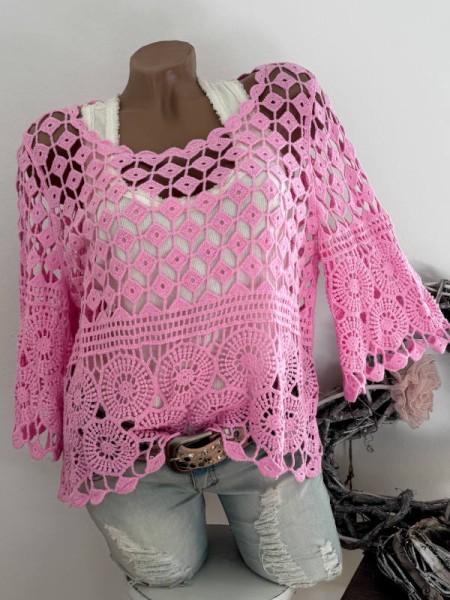 Häkeltunika Tunika 36 38 40 pink Baumwolle Italy NEU