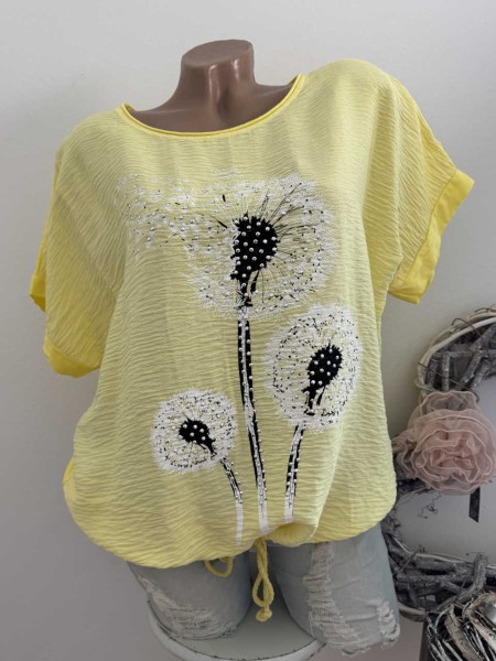 Oversize Shirt NEU gelb Print kleine Nieten 38-44 Made in Italy