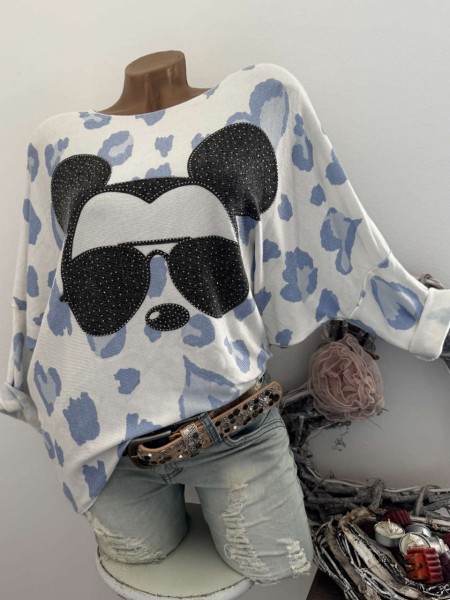 Feinstrick Longsleeve Flausch 38 40 42 NEU Mouse Brille weiss blau Made in Italy