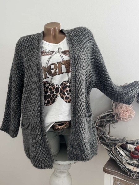 Cardigan Strickjacke grau Neu Oversize Made in Italy 38-44 Ärmel überschnitten