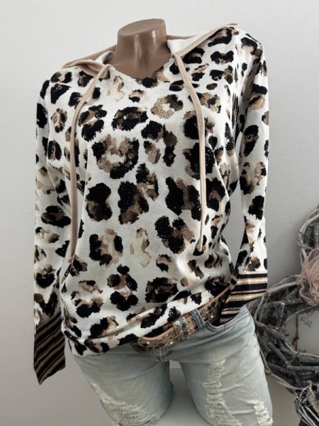 Pullover MISSY L/XL 40 42 Kapuzenpulli Hoodie Pulli Neu Feinstrick Leo beige