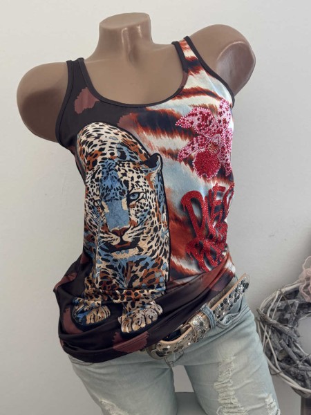 XL 42 Top MISSY Trägertop Longtop Animal Leopard Floral Polka Dots Print Glitzer Nieten Neu