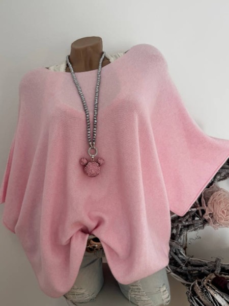 Kurzarm Oversized Pullover rosa Feinstrick Tunika 38-44 Pulli Made in Italy NEU