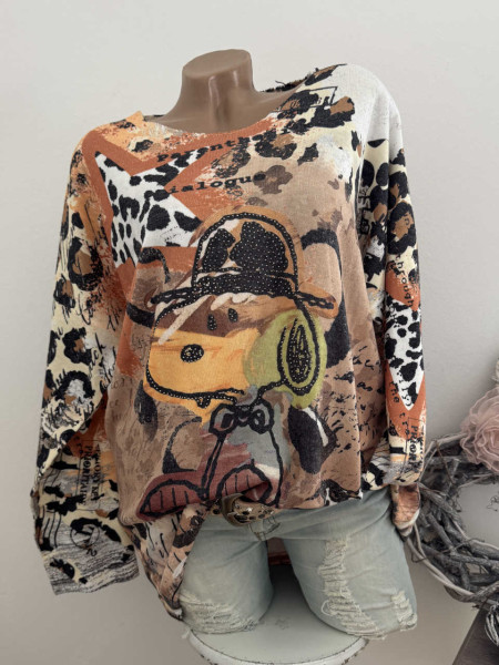 Longsleeve Feinstrick Tunika bunt Comicprint 40-44 Made in Italy