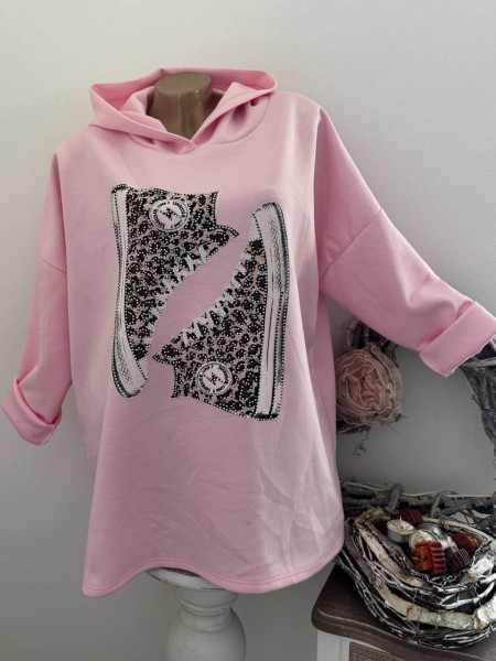 Long Sweatshirt NEU Made in Italy 40-44 rosa "Sneakers" Motiv Tunika Longsleeve