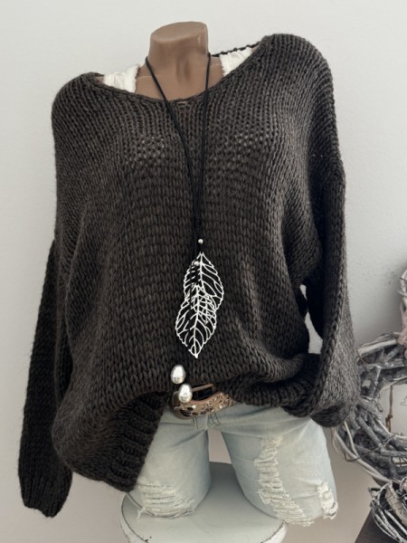 38-44 Pulli Grobstrickpulli Made in Italy braun Pullover Knit