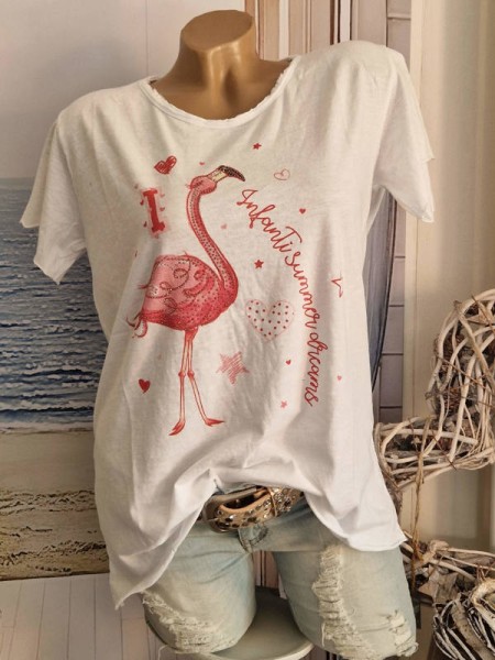 T-Shirt Shirt Flamingo Glitzer 36-40 Tunika Made in Italy Neu Nieten