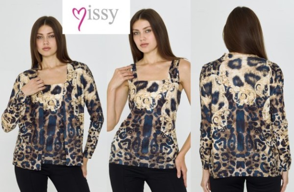 2tlg Set MISSY L/XL 40 42 Feinstrick Longtop Glitzer Leo Ornamente und Jacke Cardigan