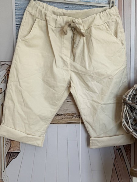 Joggpant Hose vanille kurze Baggy Made in Italy Capri Shorts Chino 38-42