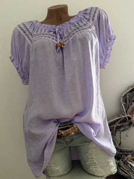 Tunika lila Carmen Bluse 40-44 Viskose luftig Off Shoulder Italy