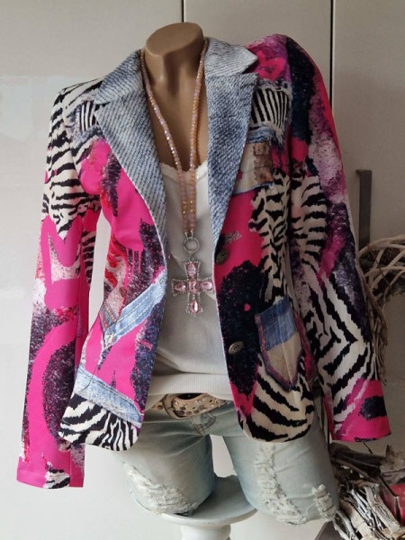 Blazer MISSY Kurzblazer M 38 Neue Kollektion Jackett Jeans Animal pinker Print Glitzer Nieten
