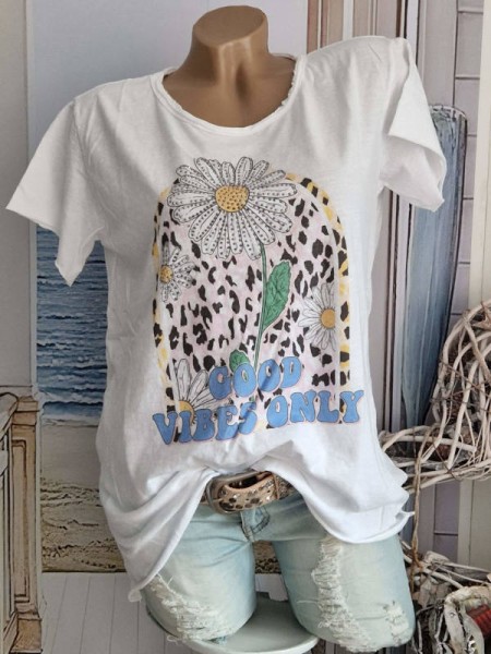 Tunika GoodVibesOnline Spruch Neu Nieten Shirt Made in Italy T-Shirt Glitzer 36-40