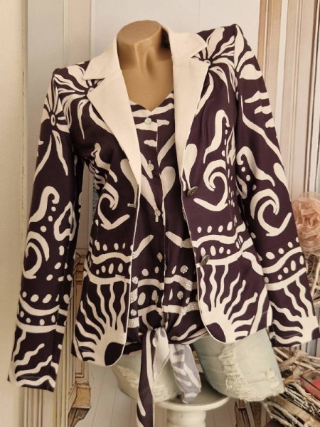 S 36 Blazer Jackett MISSY schwarz wollweiss gemustert Glitzer Nieten Kurzblazer Neu