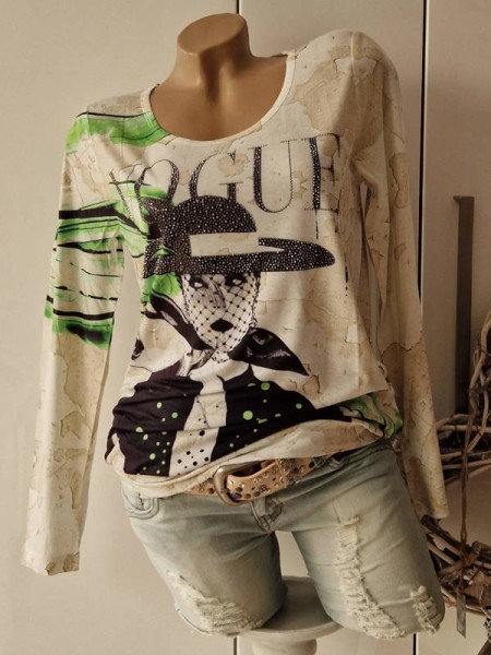 Tunika Longsleeve Shirt L 40 MISSY Fashion Print Strass NEU Glitzer