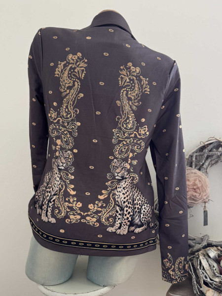 MISSY M 38 Jackett Blazer dunkelgrau Leopard & Paisley Print NEU Glitzersteinchen