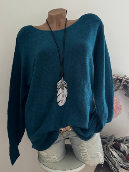 Flausch Pullover Pulli petrol 38-42 Neu Tunika Made in Italy