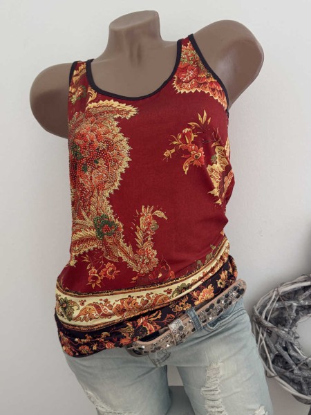 Top MISSY XL 42 Trägertop Longtop Ornamentaler Paisley/Barock-Print Glitzer Nieten Neu