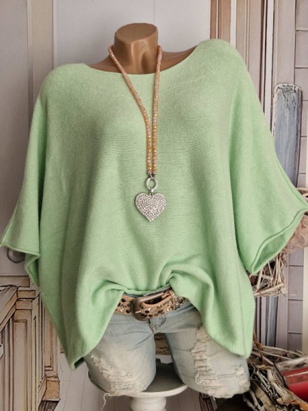 Kurzarm Oversized Pullover mintgrün Feinstrick Tunika 38-42 Pulli Made in Italy NEU