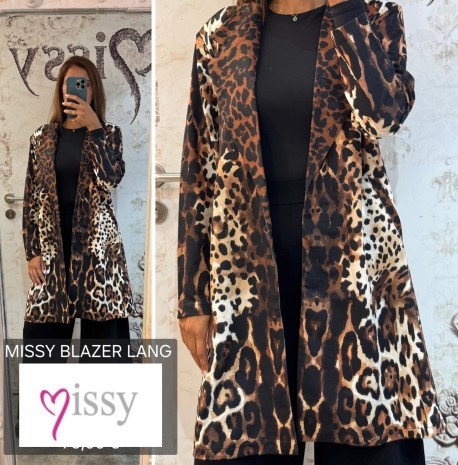 MISSY Blazer Longblazer Kurzmantel Gehrock 40 42 braun beige Leomuster Glitzernieten