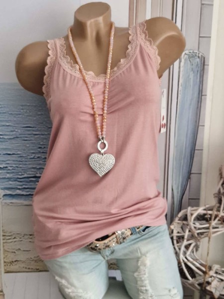 Top Trägertop Spitzenborde NEU rosa 36-40 Made in Italy