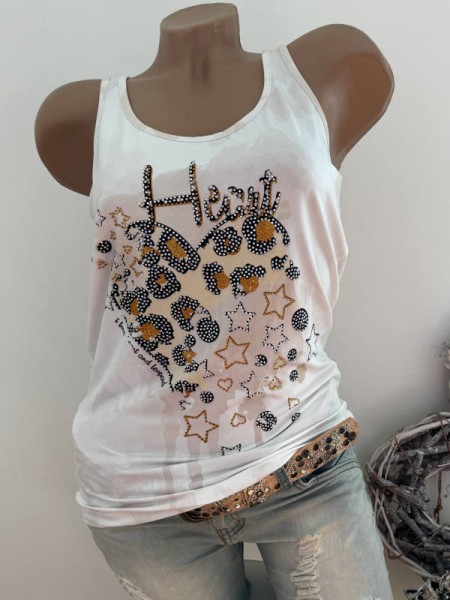 MISSY L 40 Trägertop Top Longtop Herz Animal/Leo Glitzer Nieten Neu