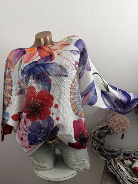 Tunika 36-42 Fledermausarm Feinstrick lila Mandalas Tunika Pulli bunt NEU Made in Italy 1/2 Arm
