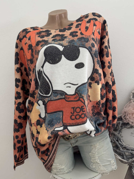 Longsleeve Feinstrick Tunika Leo Cool Comic gemustert 40-44 Made in Italy
