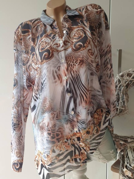 Neue Kollektion MISSY Bluse Hemdbluse S 36 Animal Brokat Mix Print Tunika zum knöpfen NEU