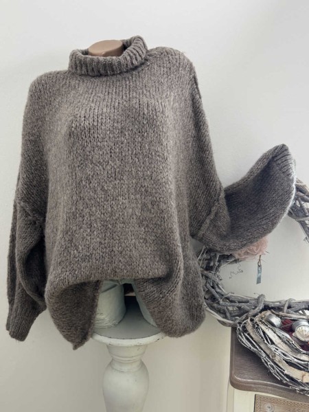 Flausch Pulli Pullover Rollkragen cappuccino 40-46 Neu Made in Italy