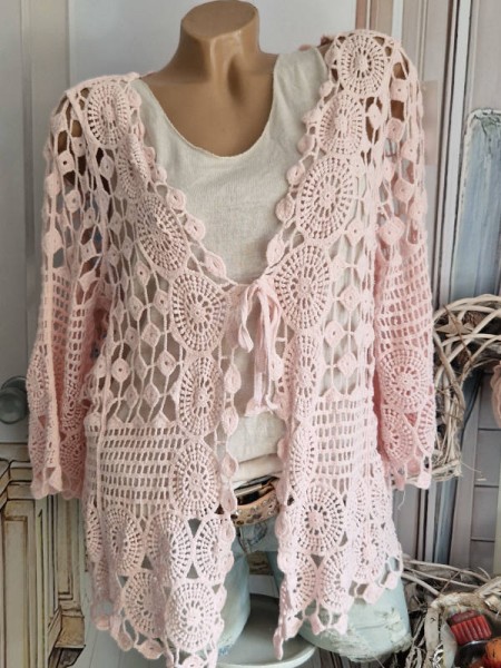 Häkel Jacke rosa Lochmuster Made in Italy 36-42 NEU Jäckchen