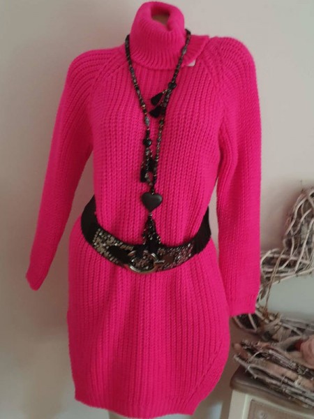 Grobstrick pink Strickkleid Kleid Stiefelkleid 36 38 40 Rollkragenkleid