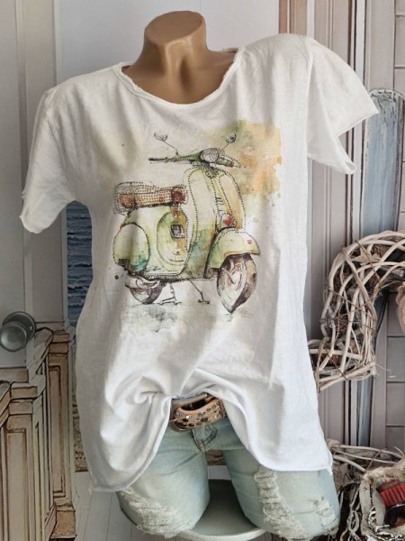 T-Shirt Tunika Roller Print Baumwolle Nieten Made in ITALY 36-40/42