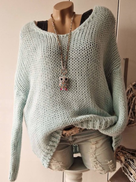 Grobstrickpulli Pullover Made in Italy Grobstrickpull Onesize mint 38-44 Pulli Neu