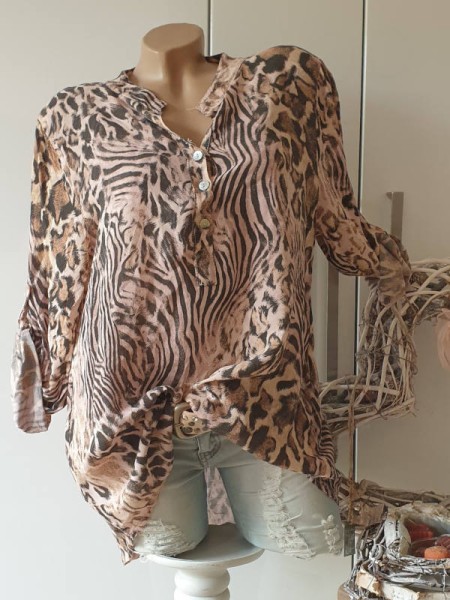 Hemdbluse Bluse Made in Italy Fischerhemd 38 40 42 Tunika rosa schwarz Leo/Animalprint