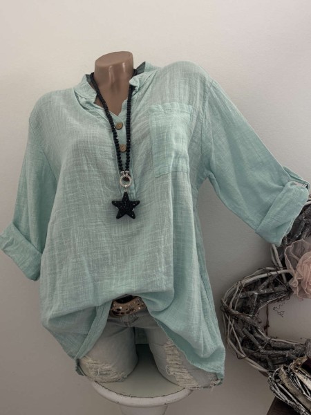 mint Made in Italy Tunika Bluse Hemdbluse 38-44 Musselin Leinenoptik
