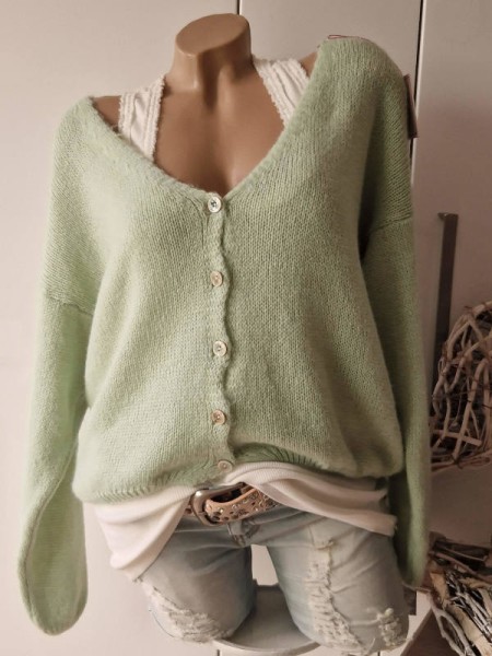 mint Strickjacke 38-44 Cardigan Knopfleiste Ärmel überschnitten Made in Italy