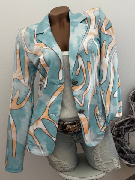 Kurzblazer Blazer MISSY M 38 hellblau gemustert Glitzernieten Neu