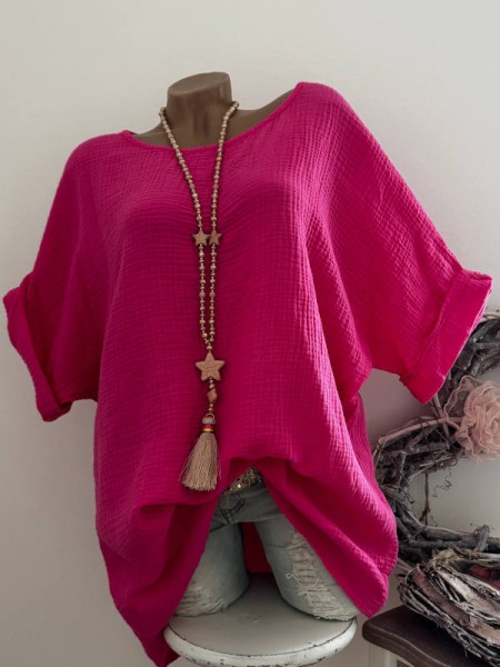 pink Tunika Bluse 42-46 Musselin Baumwolle NEU Italy
