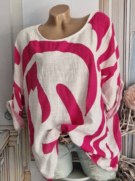 weiss/pink gemusterte Bluse Tunika Musselin Baumwolle Made in Italy Neu 40-44