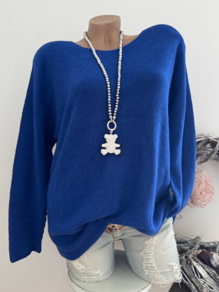 Flausch Pullover Pulli royalblau 38-42 Neu Tunika Made in Italy