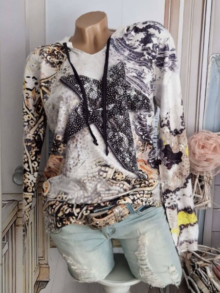 M/L 38 40 Pulli Pullover MISSY Kapuzenpulli Neu Hoodie Feinstrick Glitzer Nieten