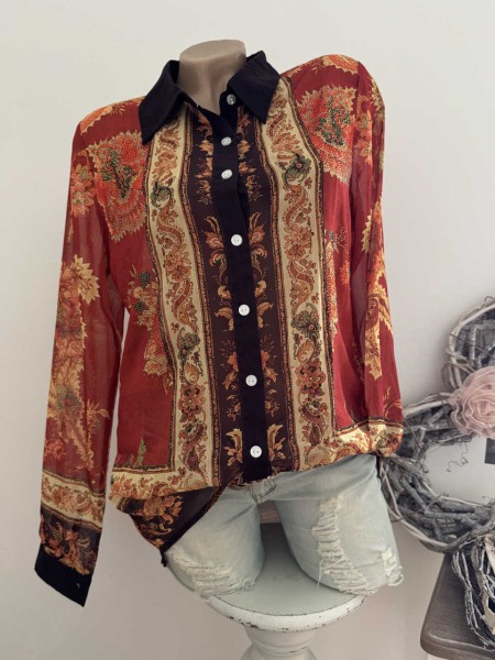 Bluse L 40 MISSY Hemdbluse Ornamentaler Paisley/Barock-Print Neu Glitzer Steinchen
