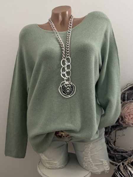 Flausch Pullover Pulli schilfgrün 38-42 Neu Tunika Made in Italy