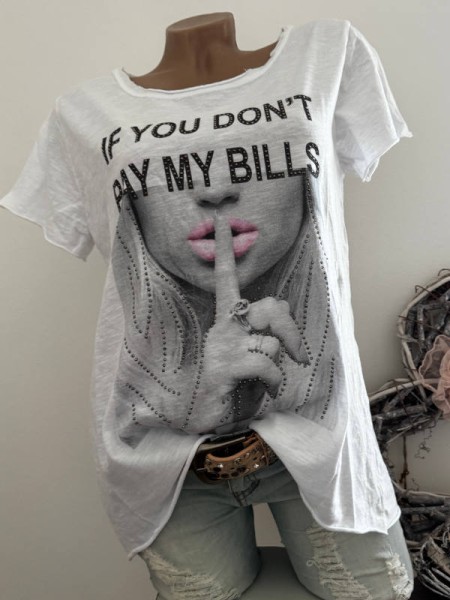 T-Shirt Shirt 36 38 40 42 Gesicht Print Italy Nieten NEU weiss