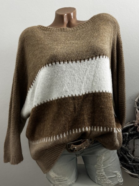 Fledermausarm Pullover Pulli beige/weiss/braun 38-44 Neu Made in Italy