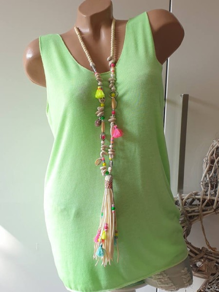 knalliges neongrün Top Shirt 36-42 Trägertop Longtop Made in Italy NEU