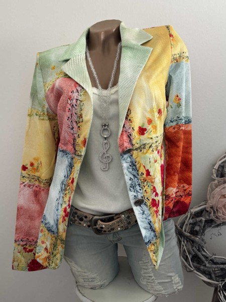 L 40 MISSY Blazer Jackett Glitzer Steinchen Patchwork Mix Neu Strass Nieten